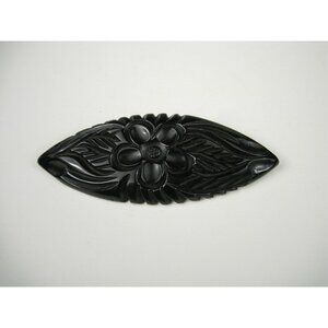 Vintage Carved Black Bakelite Plastic Floral Brooch Pin Gothic Vampire Costume